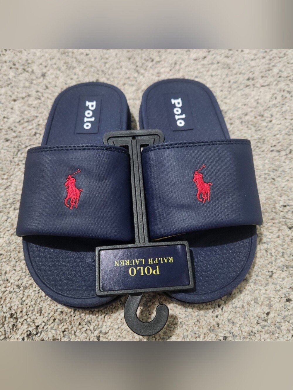 Polo by Ralph Lauren Navy Slides with Red Polo Pony